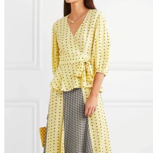 NWT Ganni floral print crepe wrap blouse with puff